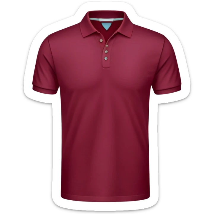 wine red cotton polo shirt with V-neck, no background, only the clothing item sticker