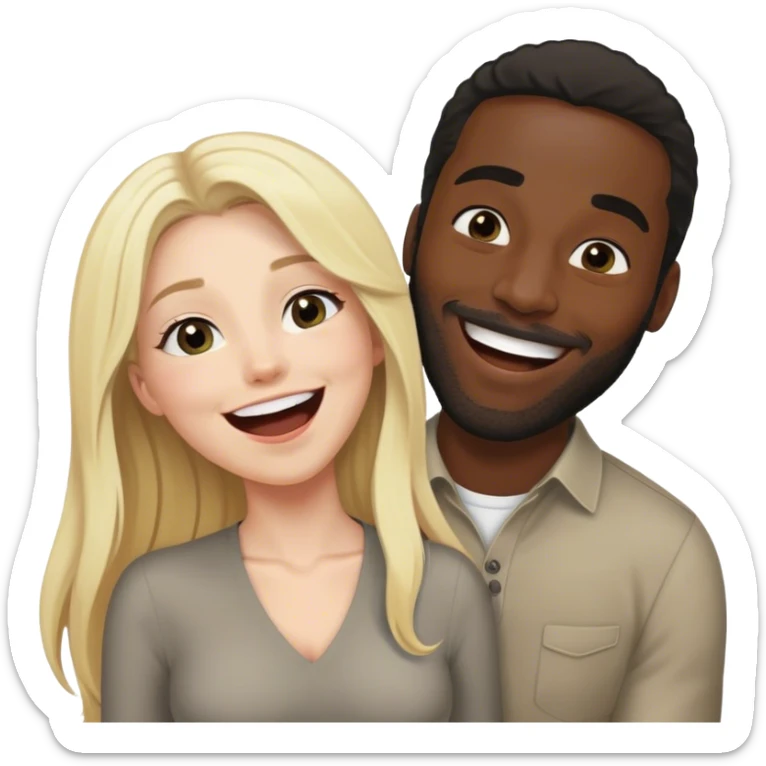 blonde with grey eyes and long hair lifts black british man above her and laughs sticker
