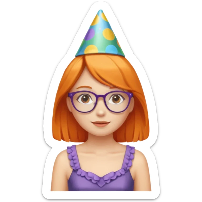 party hatted orange haired girl glasses wearing dress sticker