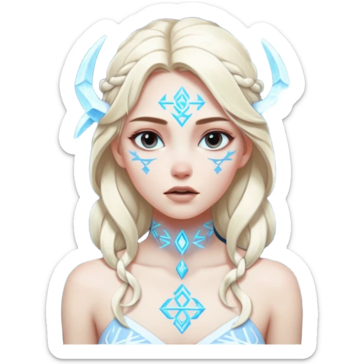 Woman frozen mid-spell, glowing runes around her body, charged silence sticker