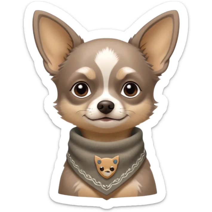 Make a Gray Chihuahua wearing a earthy tone bandana around the neck with the logo TCO on the bandana sticker