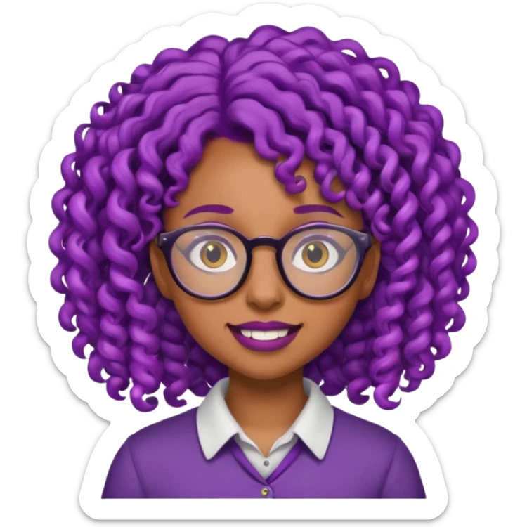 nerd emoji like with glasses and buck teeth but it’s a black girl with purple curly hair sticker