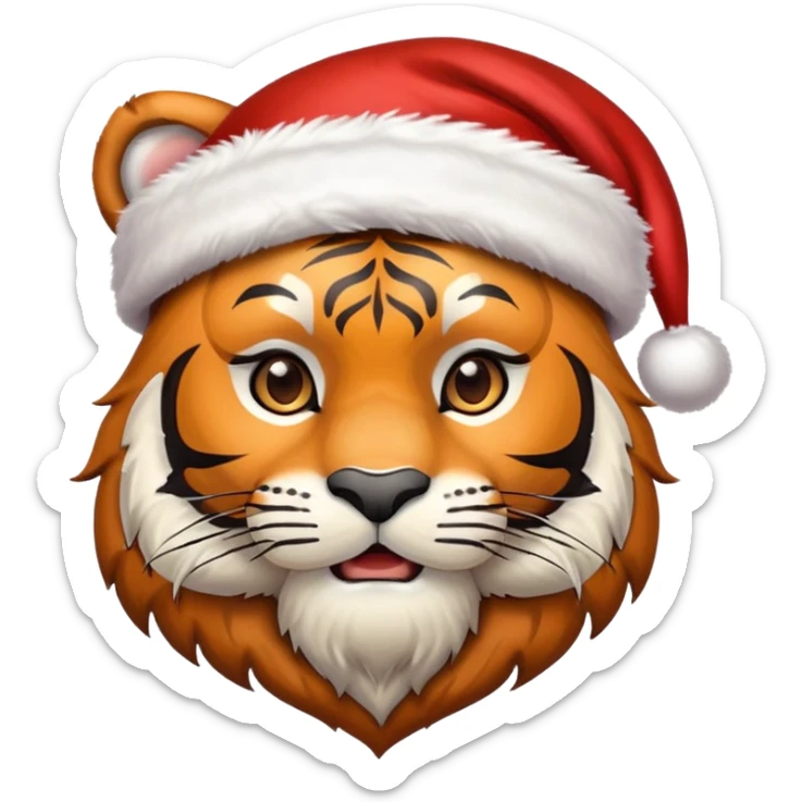 tiger face wearing Christmas Santa hat and scarf for New Year Twitch emote sticker
