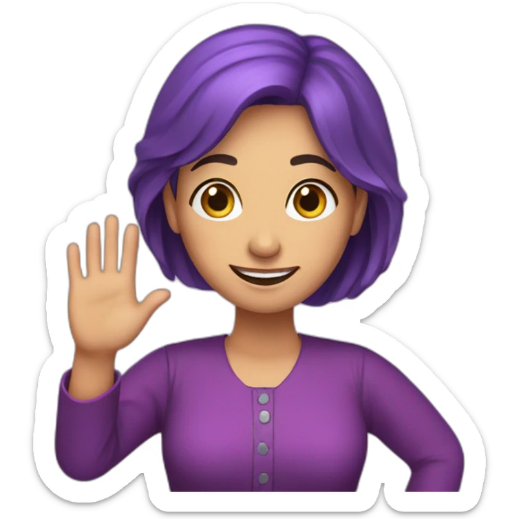 Armenian woman saying hello and giving five with happy face  in purple clothes  sticker