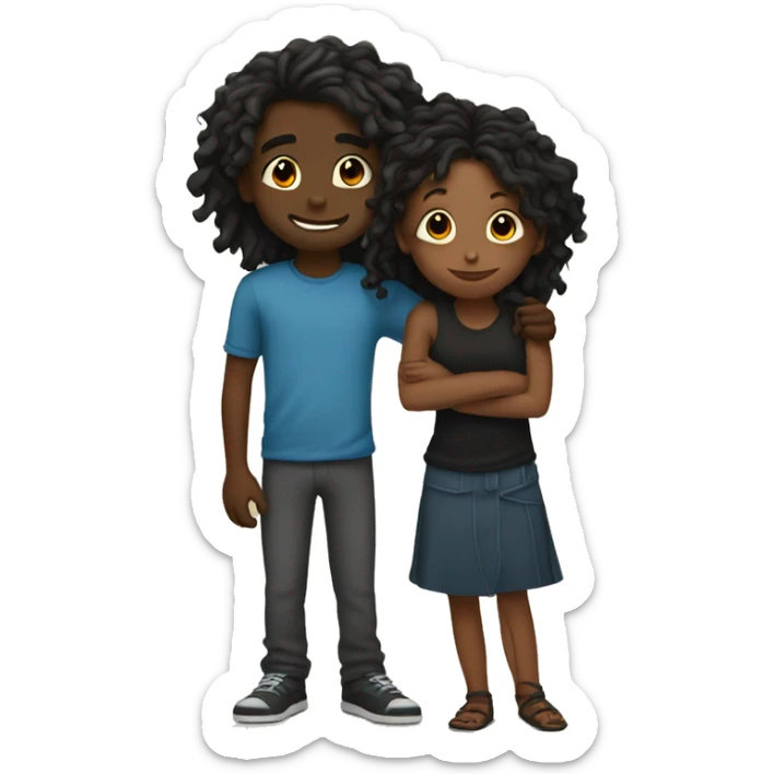 Brown girl with wavy hair hugging black boy who has dreads  sticker