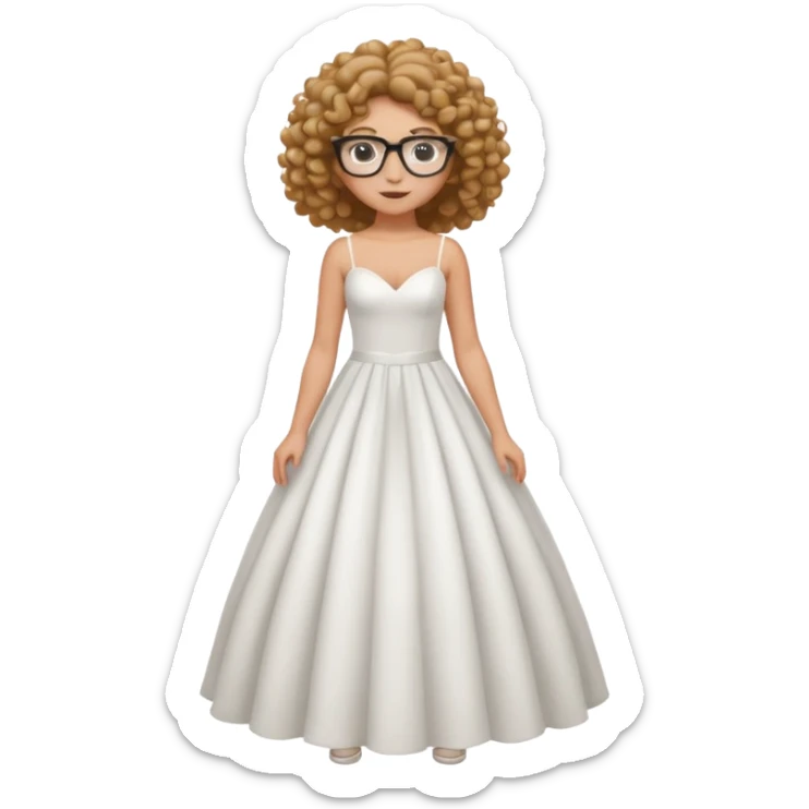 Chica blanca, pelo rizado, gafas, vestido novia playa cuerpo entero sticker
