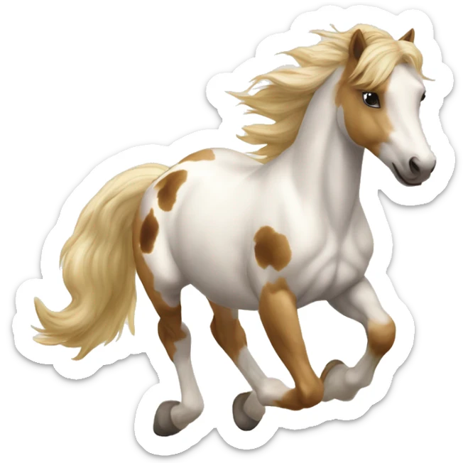 Scruffy Piebald tricolor palomino yellow brown pony with dark brown spots galloping running sticker
