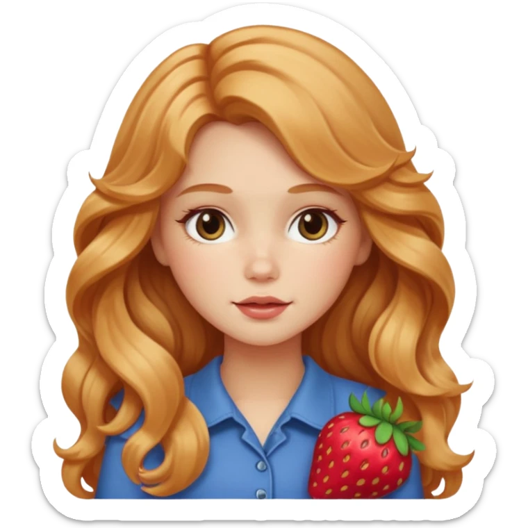 white american girl with strawberry blonde super long wavy hair, blushed cheeks sticker