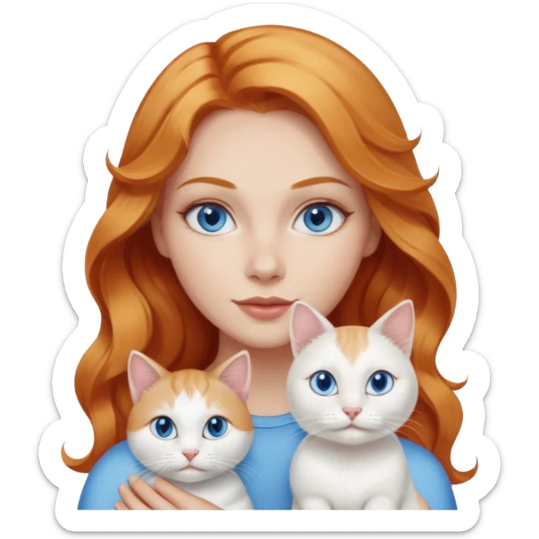 Long wavy strawberry blonde blue eyes woman with a white cat with blue eyes sticker