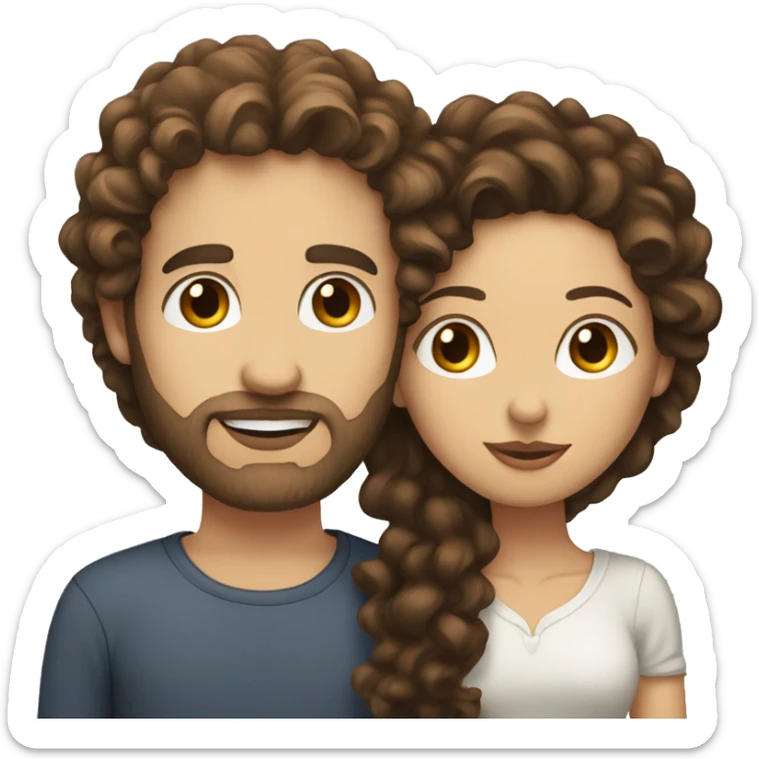 White woman with long dark brown curly hair kissing white man with brown hair and stubble sticker