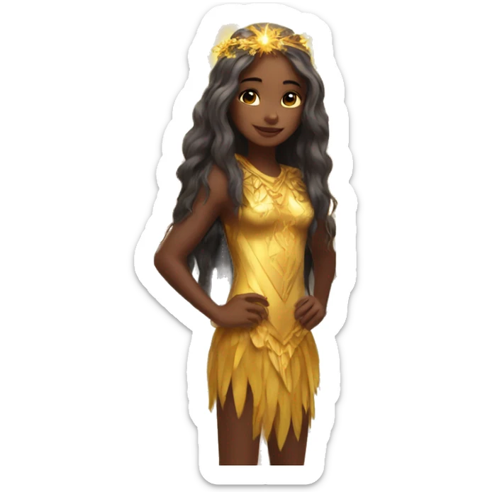 big wings, sun, gold, Beautiful, fairy, long hair sticker