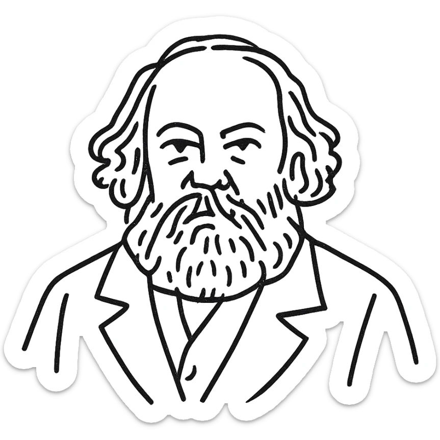 hand drawn portrait of Mikhail Bakounine, black outline, no fill, expressive lines sticker