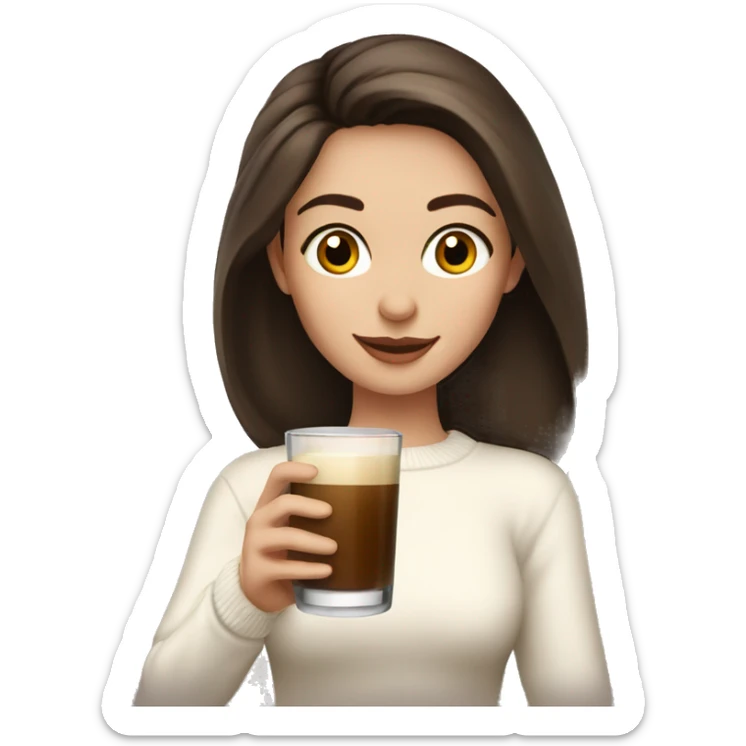 A brunette girl in a white sweater holding a glass of baileys  sticker