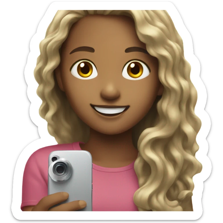 smiling girls with long hair filming with a phone sticker