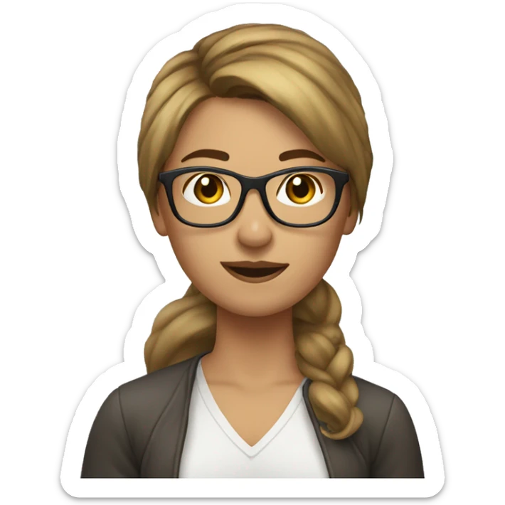 woman glasses brown hair with blond highlight shoulders in the air sticker