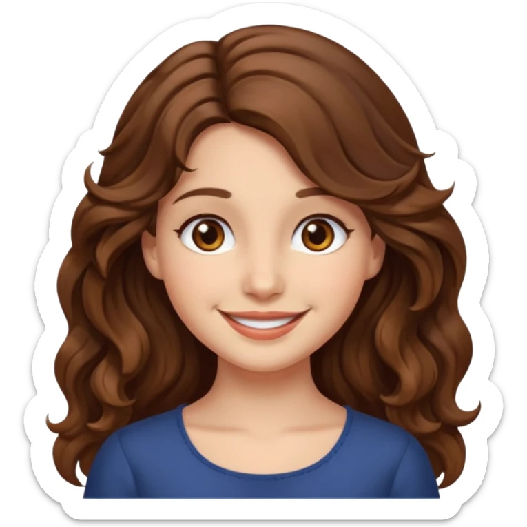 EMOJI IOS SOLO CARA NIÑA PELO LARGO, ONFULADO, MARRON, Y OJOS MARRONES. SONRIENDO, SIN CUELLO sticker