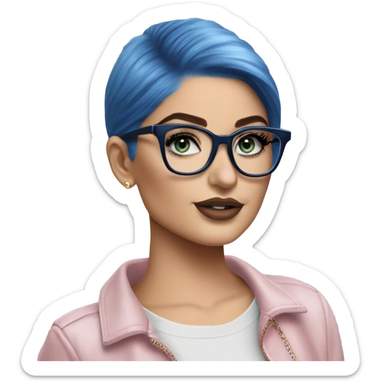 Photo Realistic kylie jenner stylish pink hair BLUE eyes and glasses classy sticker