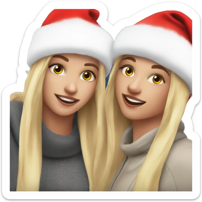 blonde girls with Santa hats outdoor selfie sticker
