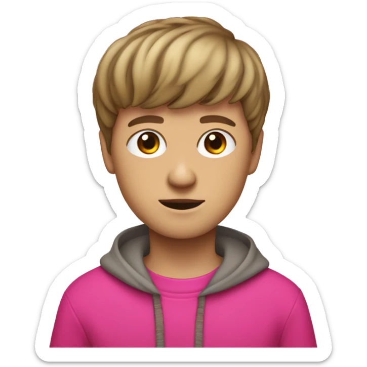 white boy Boy with a birdnest type haircut, brown bowl-cut wearing bright pink clothes  sticker