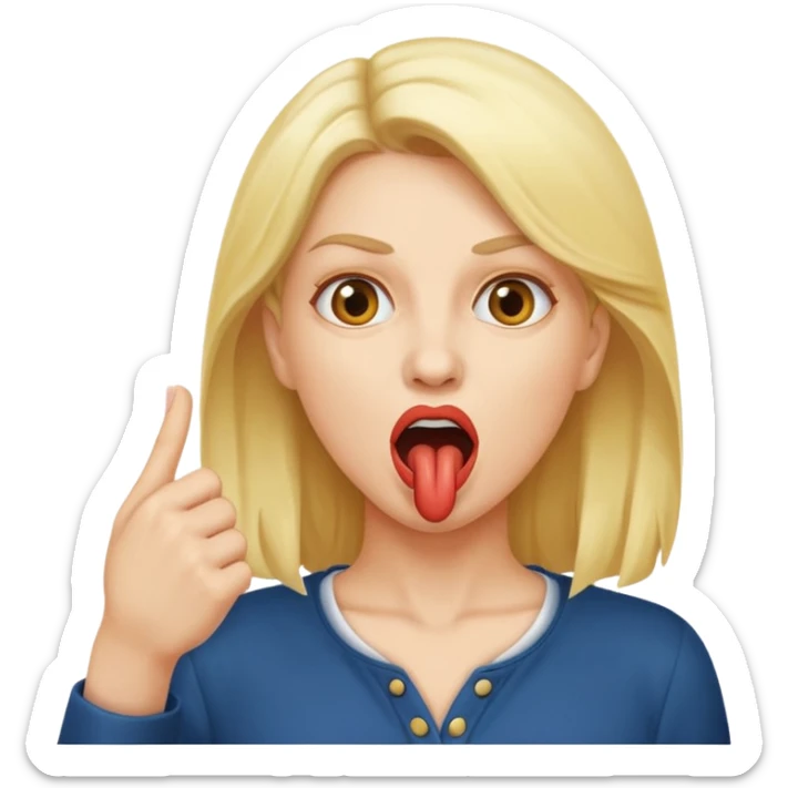 A woman pointing at her mouth with mouth open to indicate hungry sticker