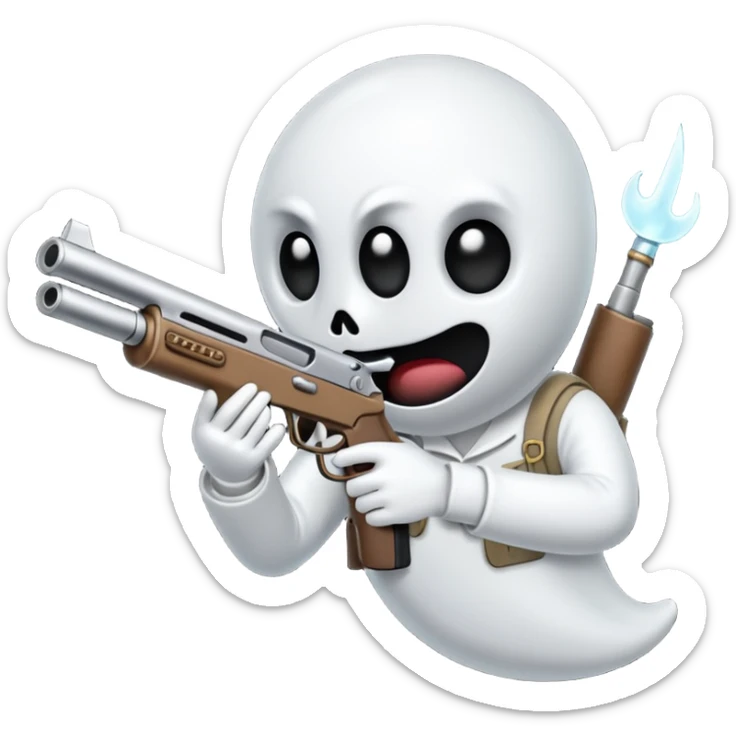 Fantasmas con un fusil y haciendo haciendo en en forma de V con los dedos sticker