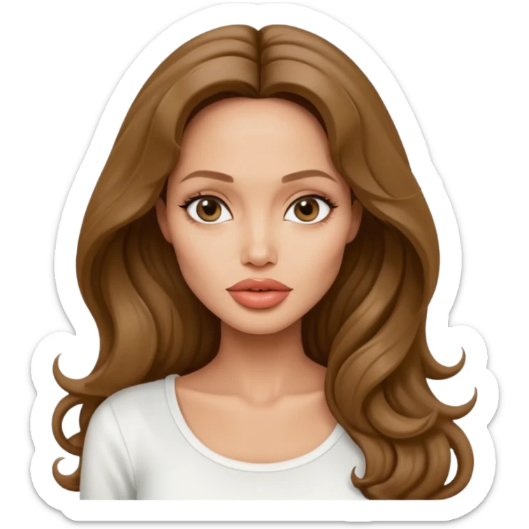 Angelina jolie , fashion model Beautiful woman model adult   large breasts  with close set eyes tan skin, full lips  long hair curled model white  top   sticker