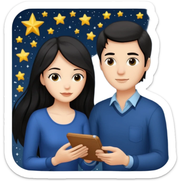Woman with long hair and man calculating their compatibility by the stars sticker