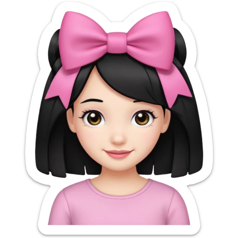 Girl with cute black  eyes  and black hair and pink bow in her side of her hair sticker