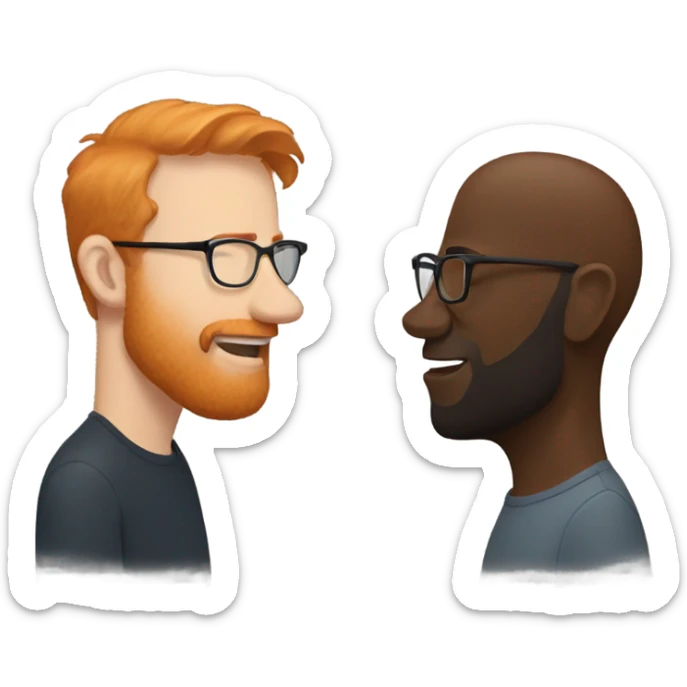 A ginger man with glasses giving a kiss to a slightly taller black man with short Beard sticker