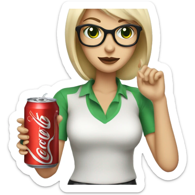Blonde woman wearing glasses with green eyes holding a black cat and a can of Diet Coke  sticker