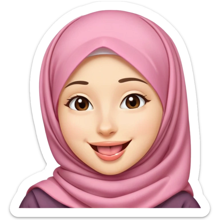 nữ, 15 tuổi, đội khăn hijab, tongue out, cười tươi, nhắm 1 mắt sticker