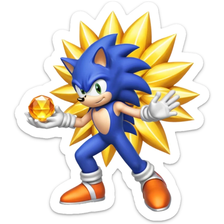 I want Sonic the hedgehog with the 7 chaos emeralds and the Goku aura transformation, where is the super Sonic aura sticker