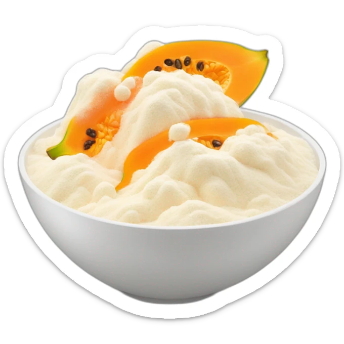 papaya slices covered with white milk powder on a bowl sticker