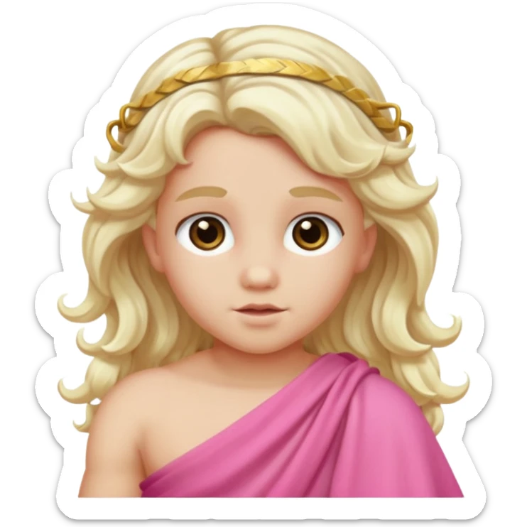 Cupid from Olympus Gods with long white blonde wavy hair, pink toga sticker