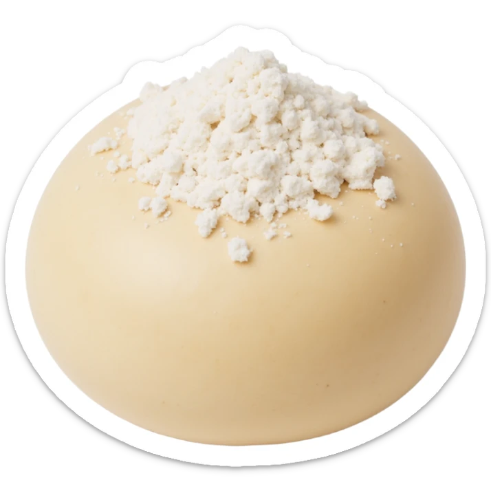 ball of raw dough with dusting of flour, skeuomorphism icon style sticker