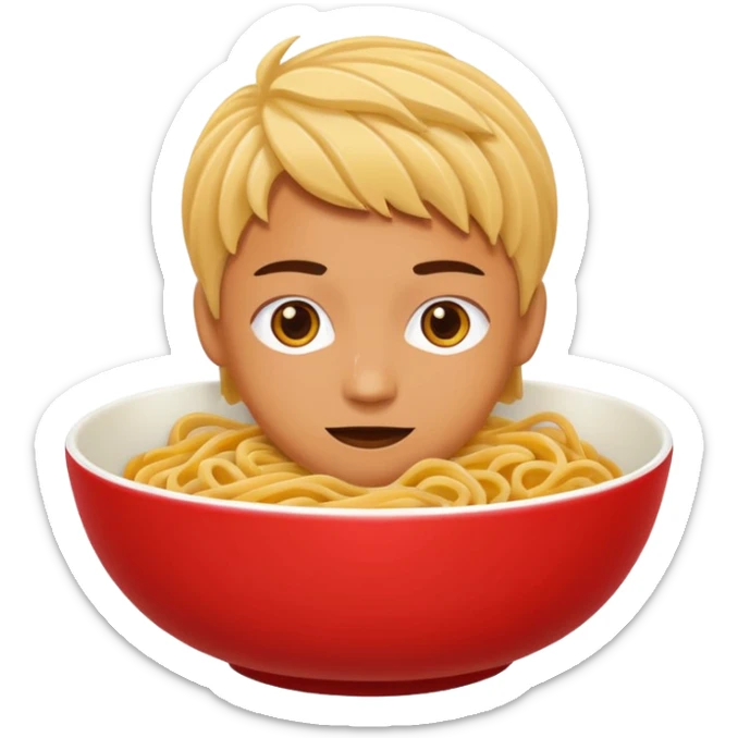 Chinese cuisine humanless avatar in bright emoji-style illustration. Noodles bowl, red and gold colors, simple shapes, flat design, bold and energetic. sticker