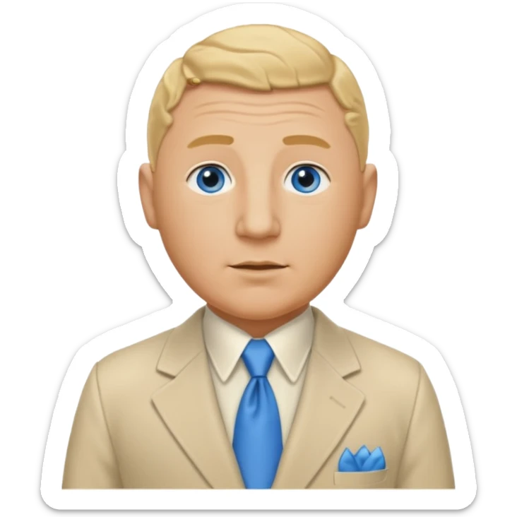 Curly Howard from the Three Stooges with blue eyes, blonde hair, ivory suit sticker