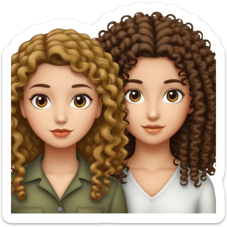 Straight hair girl with olive skin and curly hair girl with white skin  sticker