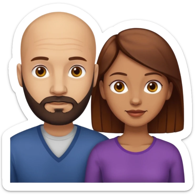 Couple. A bald man with dark brown beard and a girl with light skin dark yellowish brown auburn hair. sticker