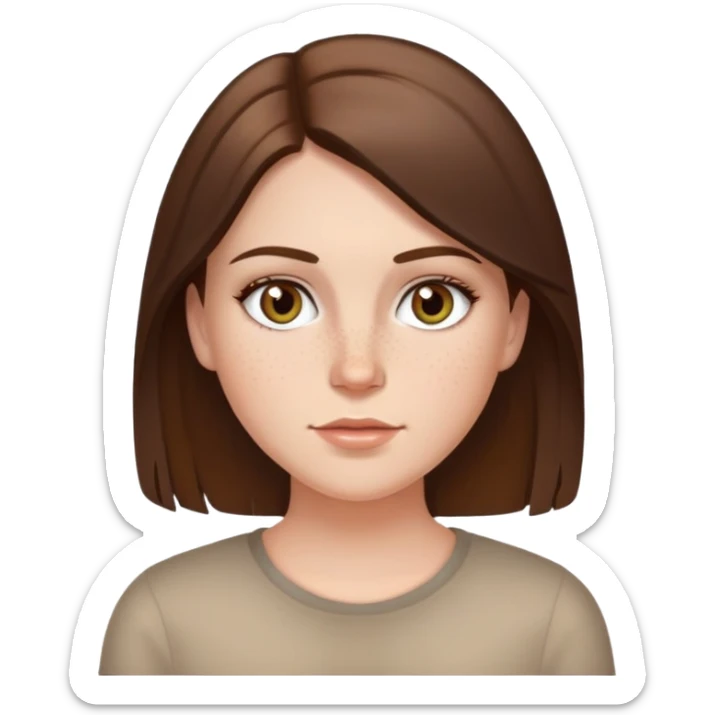 Brunette straight hair white girl with hazel eyes and a little bit of freckles  sticker