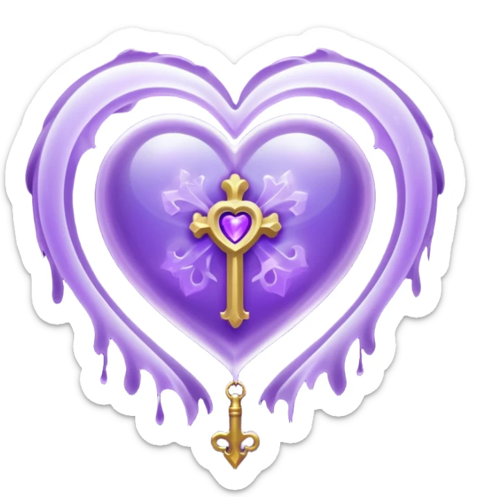 Purple ethereal occult heart floating, glowing key-like sigil at its center, veil-like mist, liminal mystical aesthetic sticker