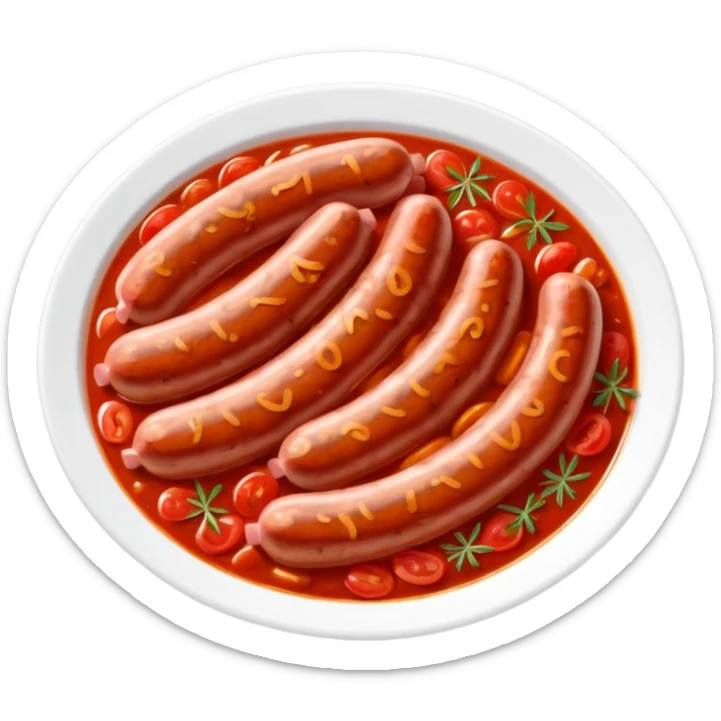 emoji of Rougail saucisse meal. Typical Reunion island meal consisted of Sliced sausage in tomato sauce (strong red color) with thym  sticker