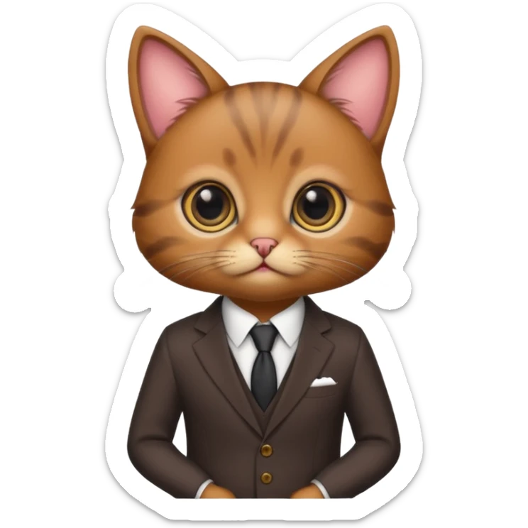 a brown and small cat and wear the suit and it is very cute sticker