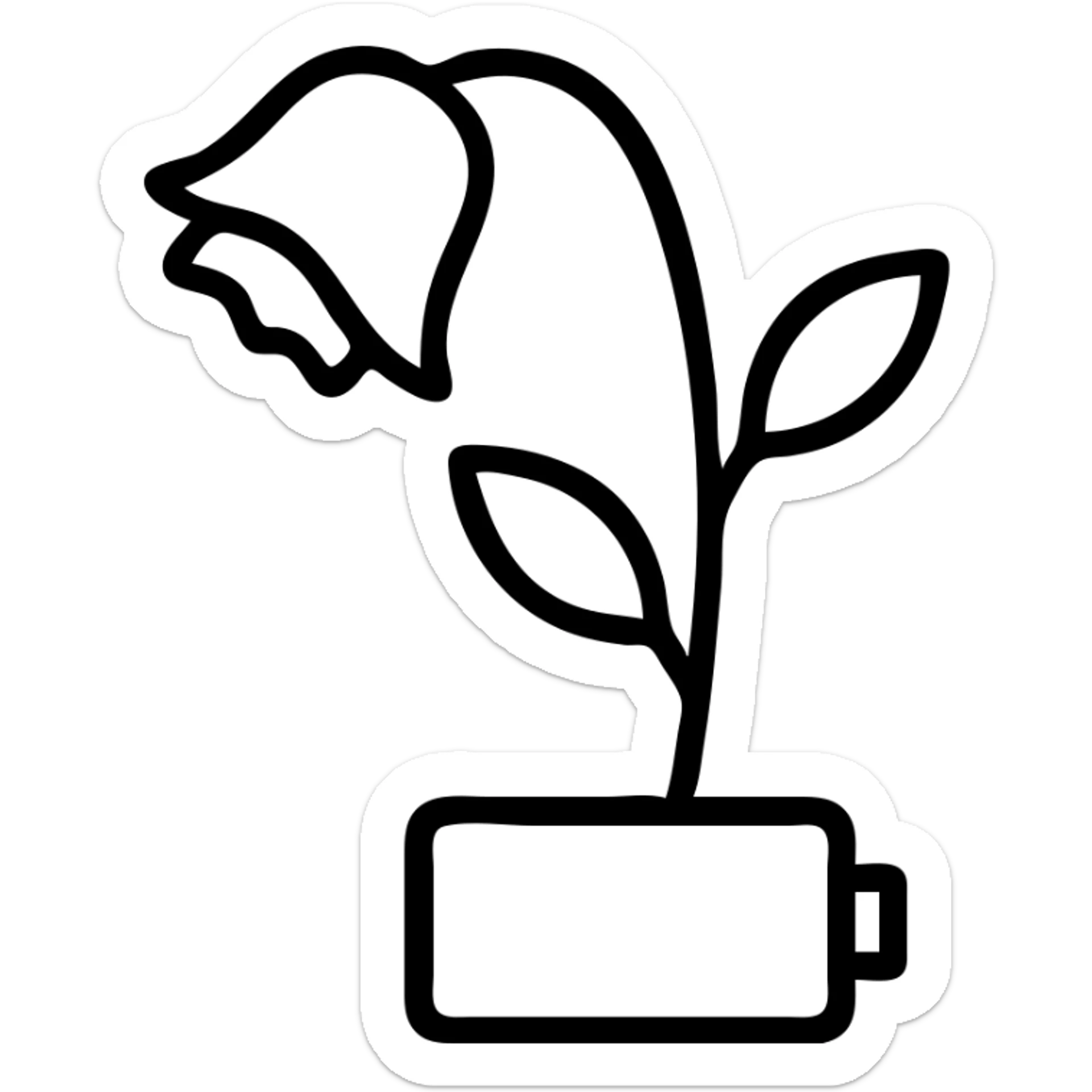 Combined icon of a wilted rose flower with a low battery symbol incorporated into the stem sticker