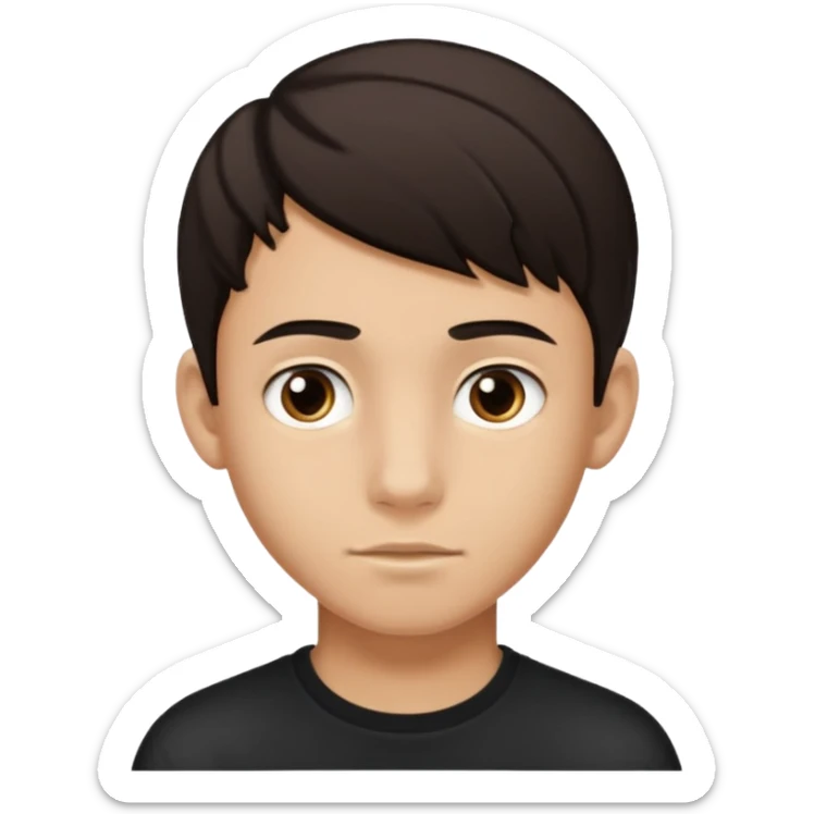 teenager boy with very dark brown hair with not a lot of blonde highlights and left ear pierced with light caramel skin colour and not smiling sticker