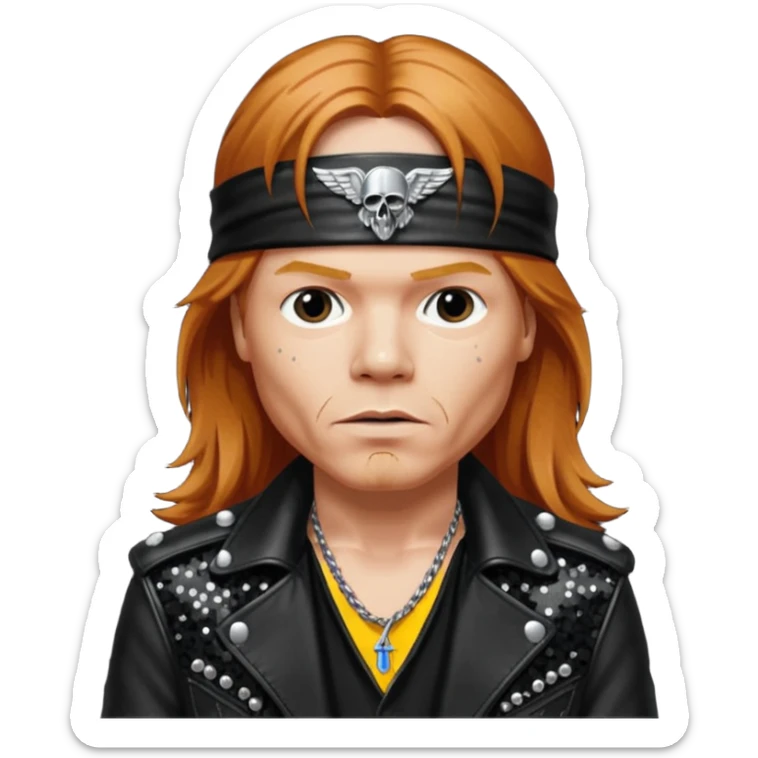 Axl Rose from Gun n Roses with long reddish blonde hair, black sequin outfit sticker