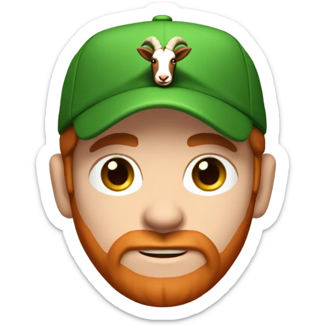 Irish man with a goat, blue eyes, reddish hair, freckles, reddish beard, superman costume,  backwards hat sticker