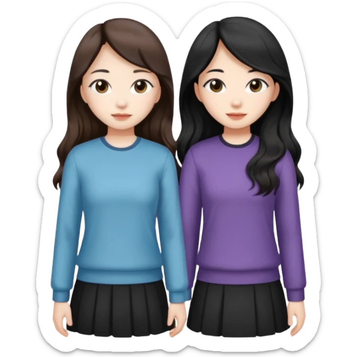 Two girls drinking they’re both Asian but one has wavy brown hair and the other has really long straight hair sticker
