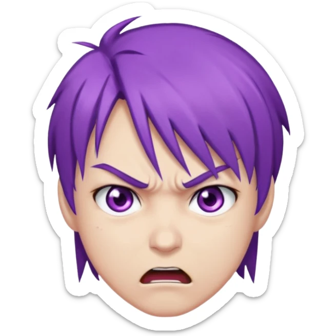 Perso style manga avec des cheveux violet les yeux violet , et un air énervé  sticker