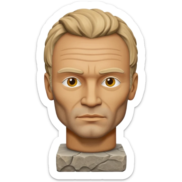 Cinematic realistic ultra HD - musician Sting as an antique stone sculpture sticker